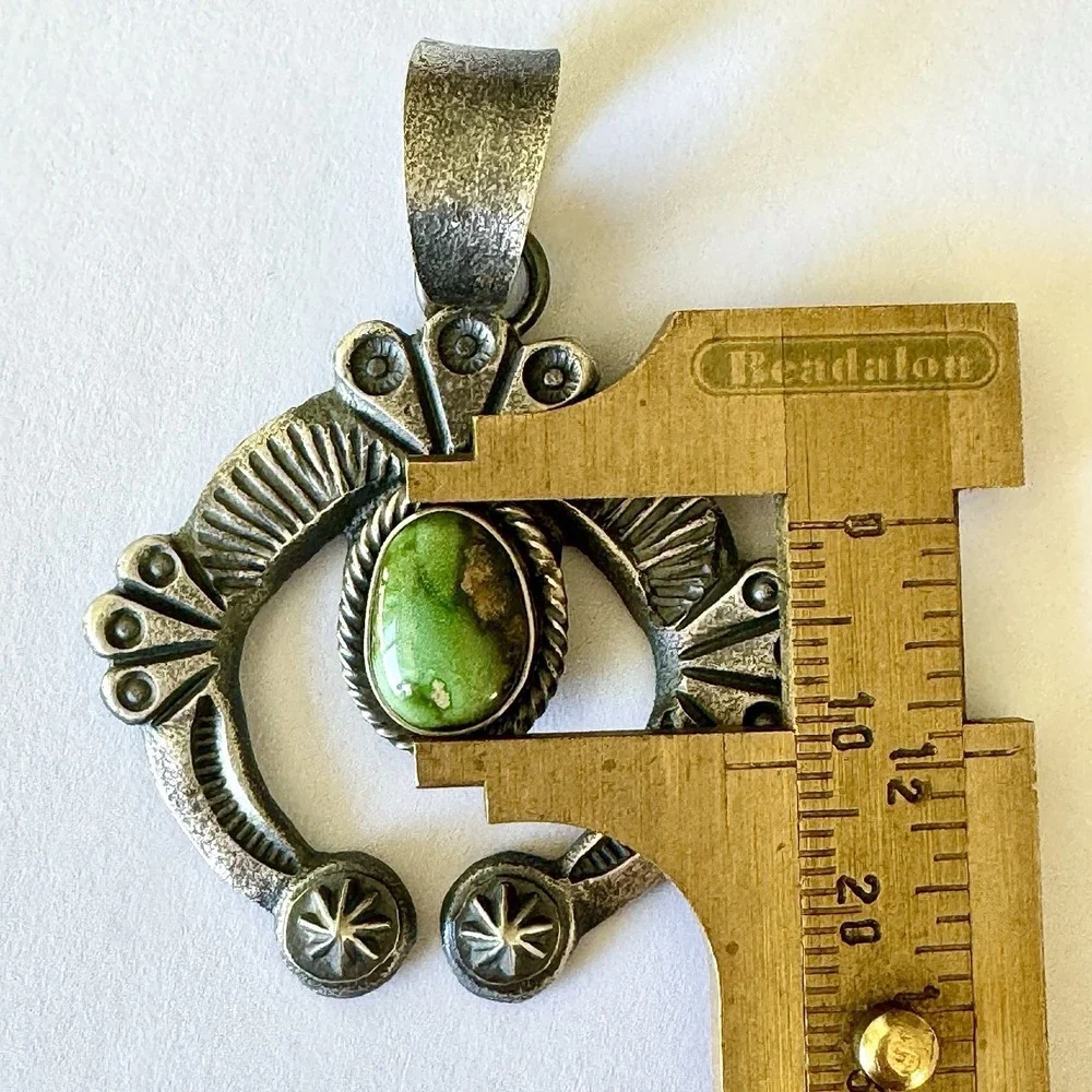 Navajo Turquoise Naja Pendant 2in Signed Billah‎ Squash Native American Handmade